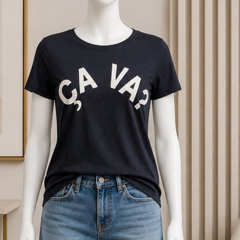 Whistles Womens T-Shirt Ca Va Graphic French Slogan Black Small